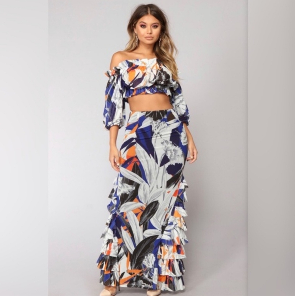 NEW Floral Off-Shoulder Maxi Skirt Set: